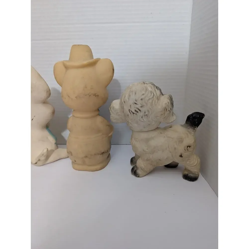 Vintage Squeaky Toy Lot Rubber Vinyl Mid Century Nursery Kitsch Mouse Cowboy...